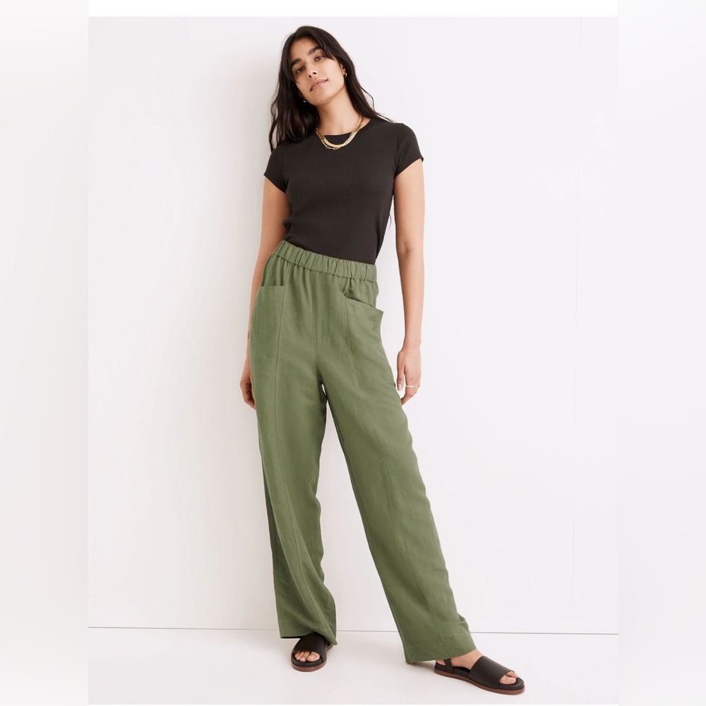 Madewell Linen Blend Pull On High Rise wide leg pants Size Large